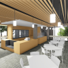 A rendering of the lobby renovation showing the new cafe space. 