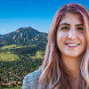 Marielle Pellegrino in front of the mountains. 