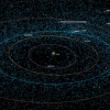 Graphic showing asteroids near Earth