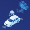 Graphic of A self driving car navigating 