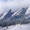 Snowy flatiron mountains in Boulder, CO