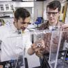 Students working with the soft robot material 