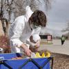 PJ from Reno, Nevada, who graduated from CU Boulder environmental engineering, conducts COVID-19 wastewater testing on the CU Boulder campus in March of 2021.