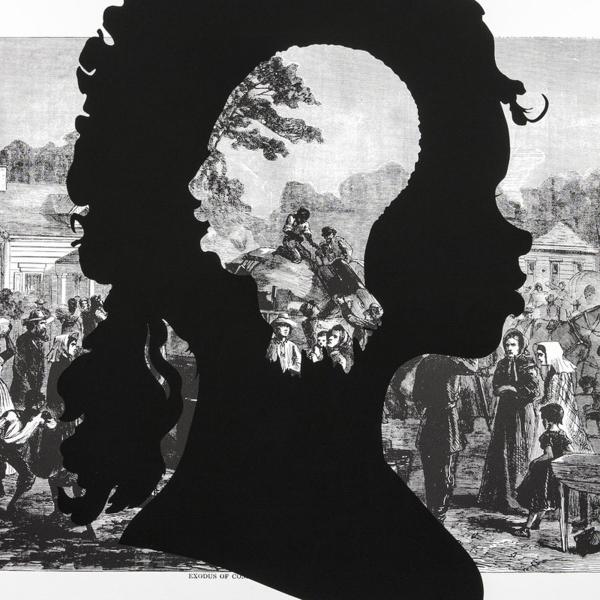 Silhouette of a woman over a landscape