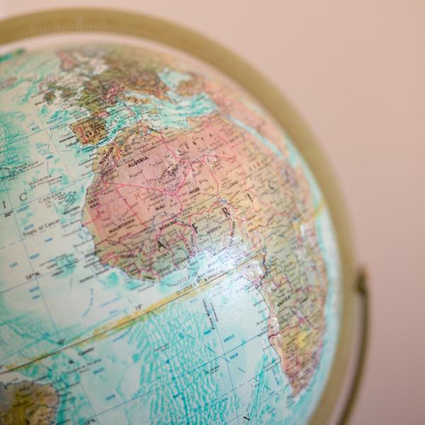 globe against a pink background
