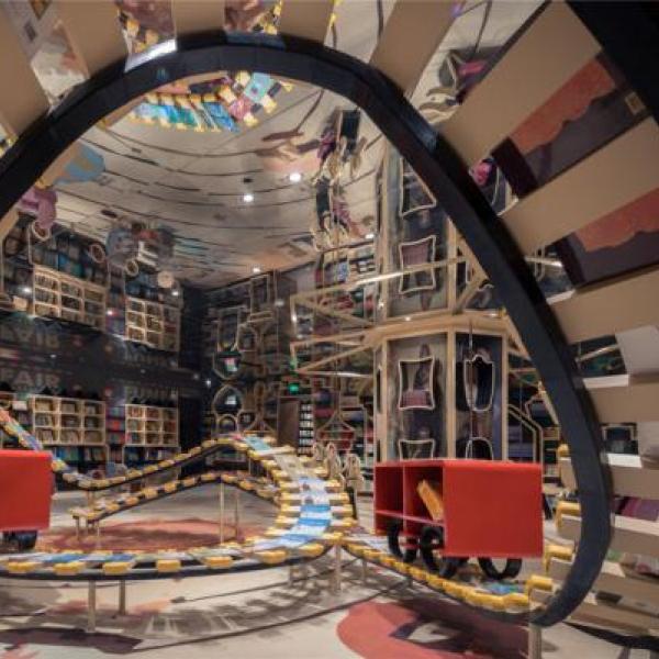 Inside of an eclectic bookstore