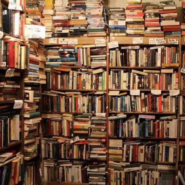 A room filled with books on shelves