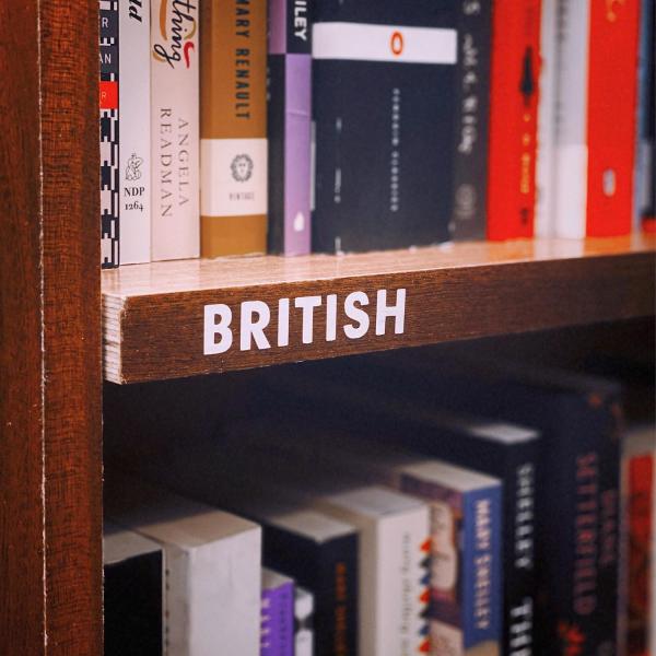 british book shelf in book store