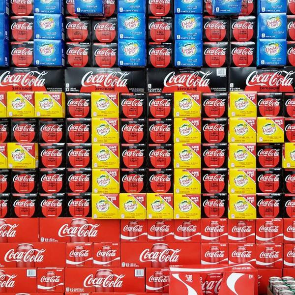 Soda display spelling out Fun