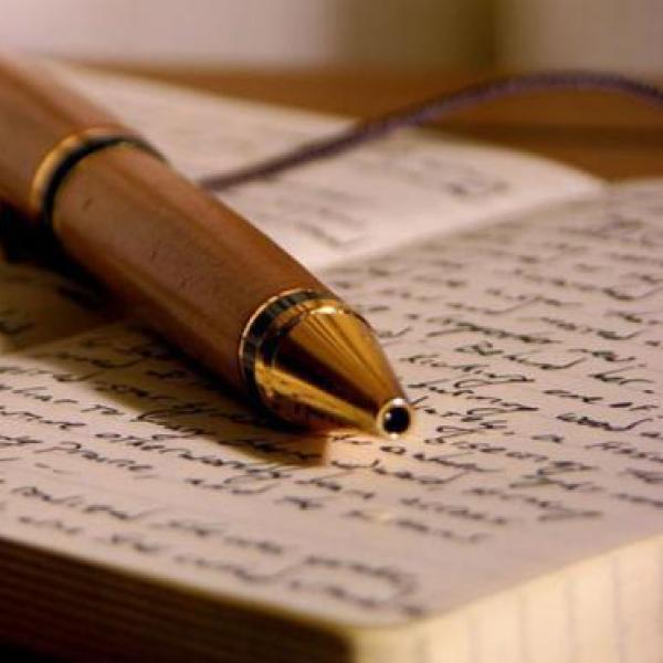 A fountain pen resting on an open book