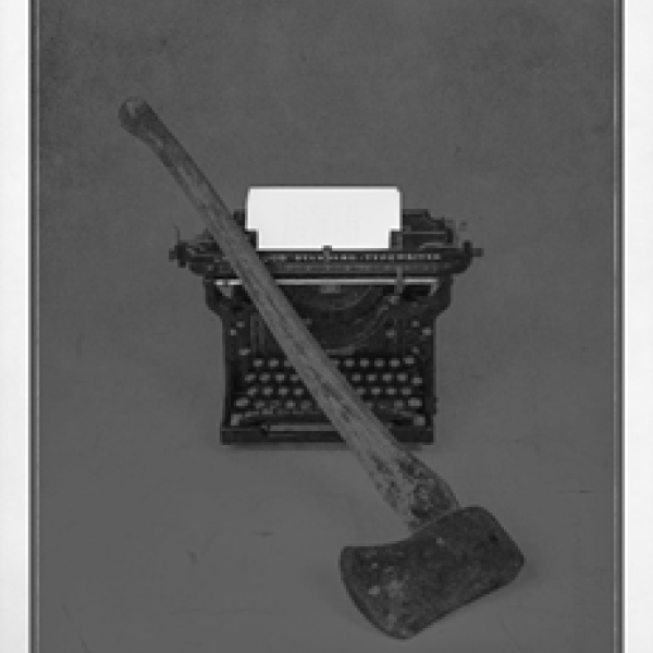 A typewriter and an axe