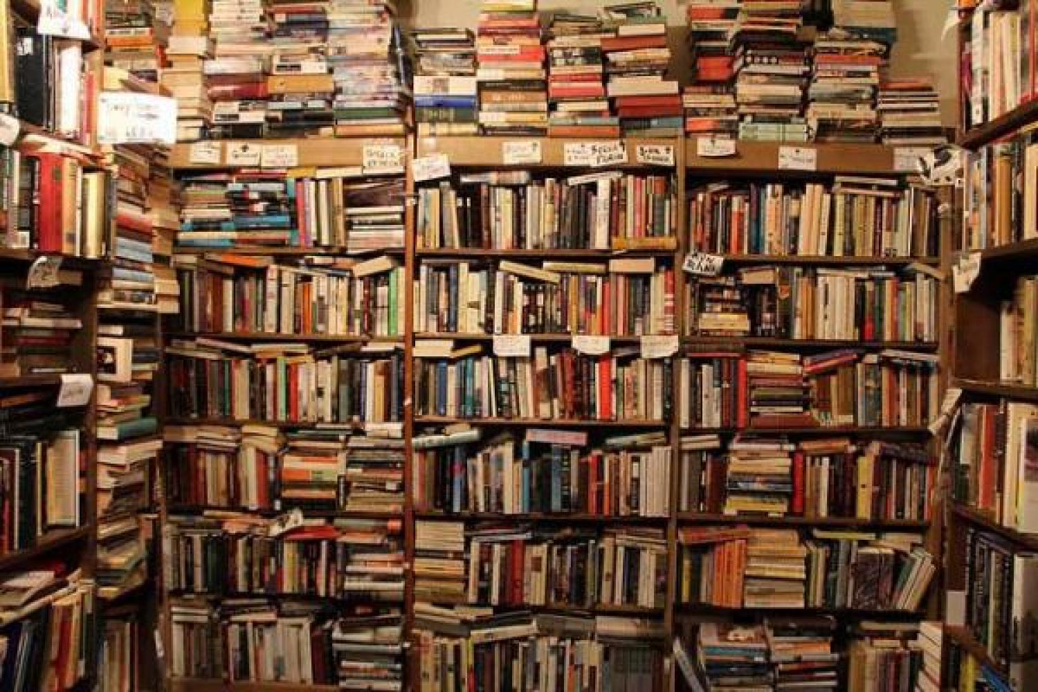 A room filled with books on shelves