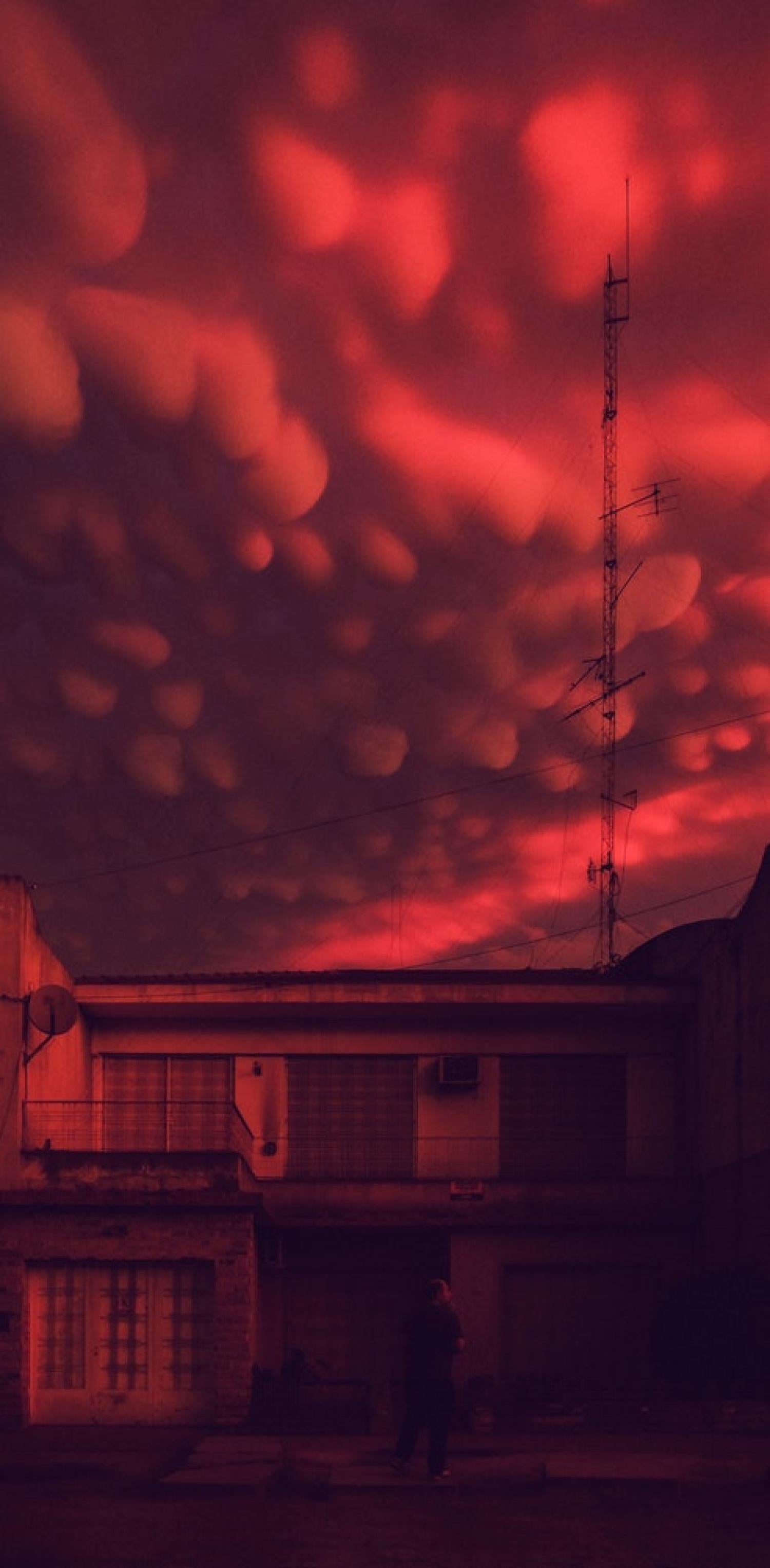 Red tinted sky and buildings