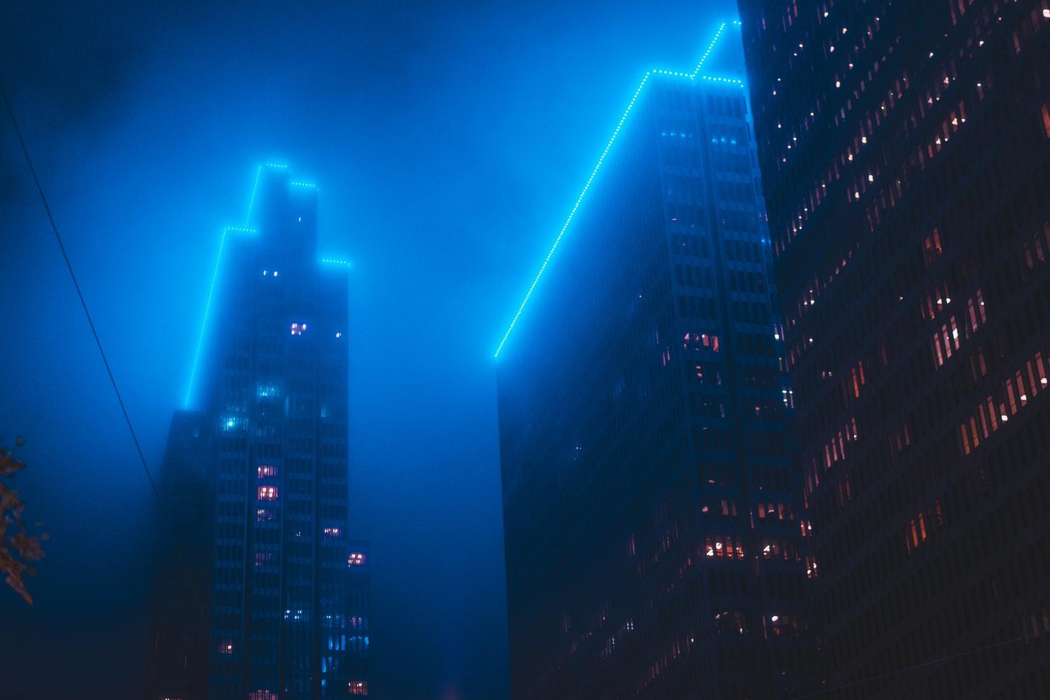 Neon cityscape at night