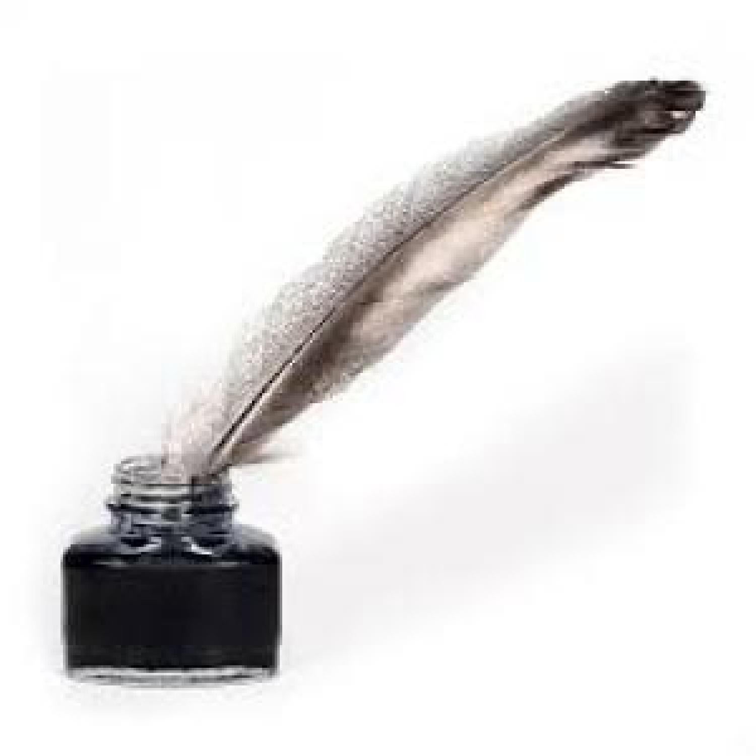 A feather quill in a pot of ink