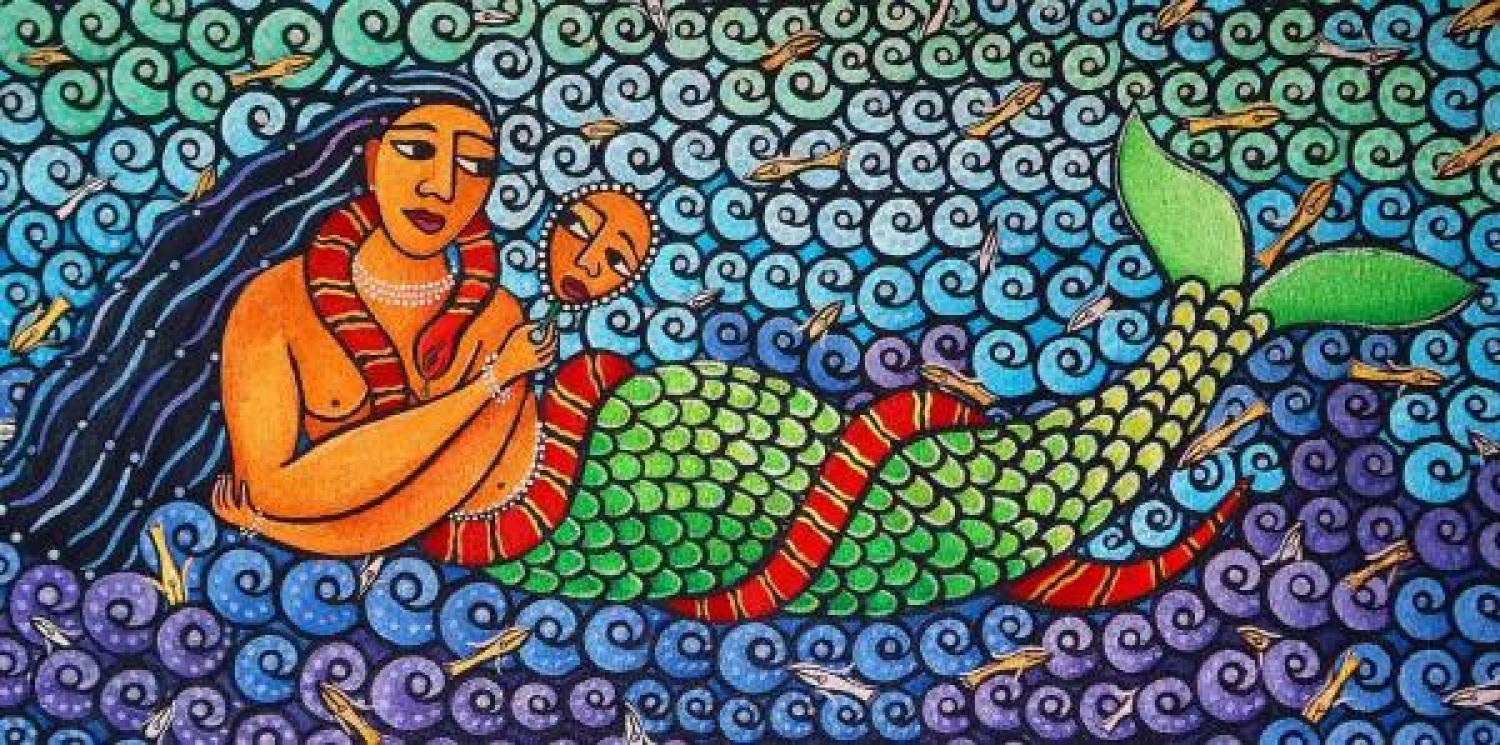 Painting of a mermaid with a snake wrapped around her