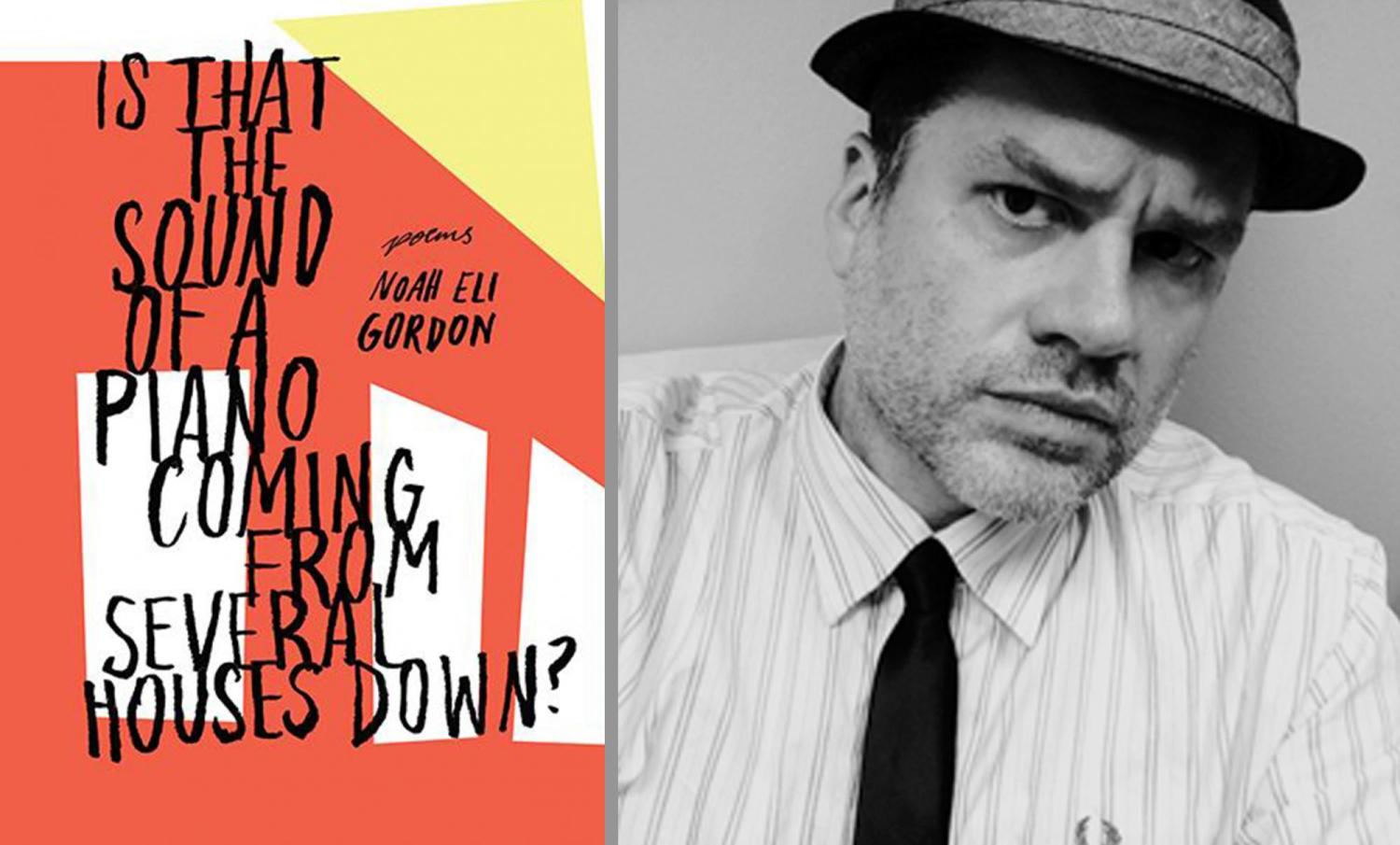 Noah Eli Gordon along side the cover of his book