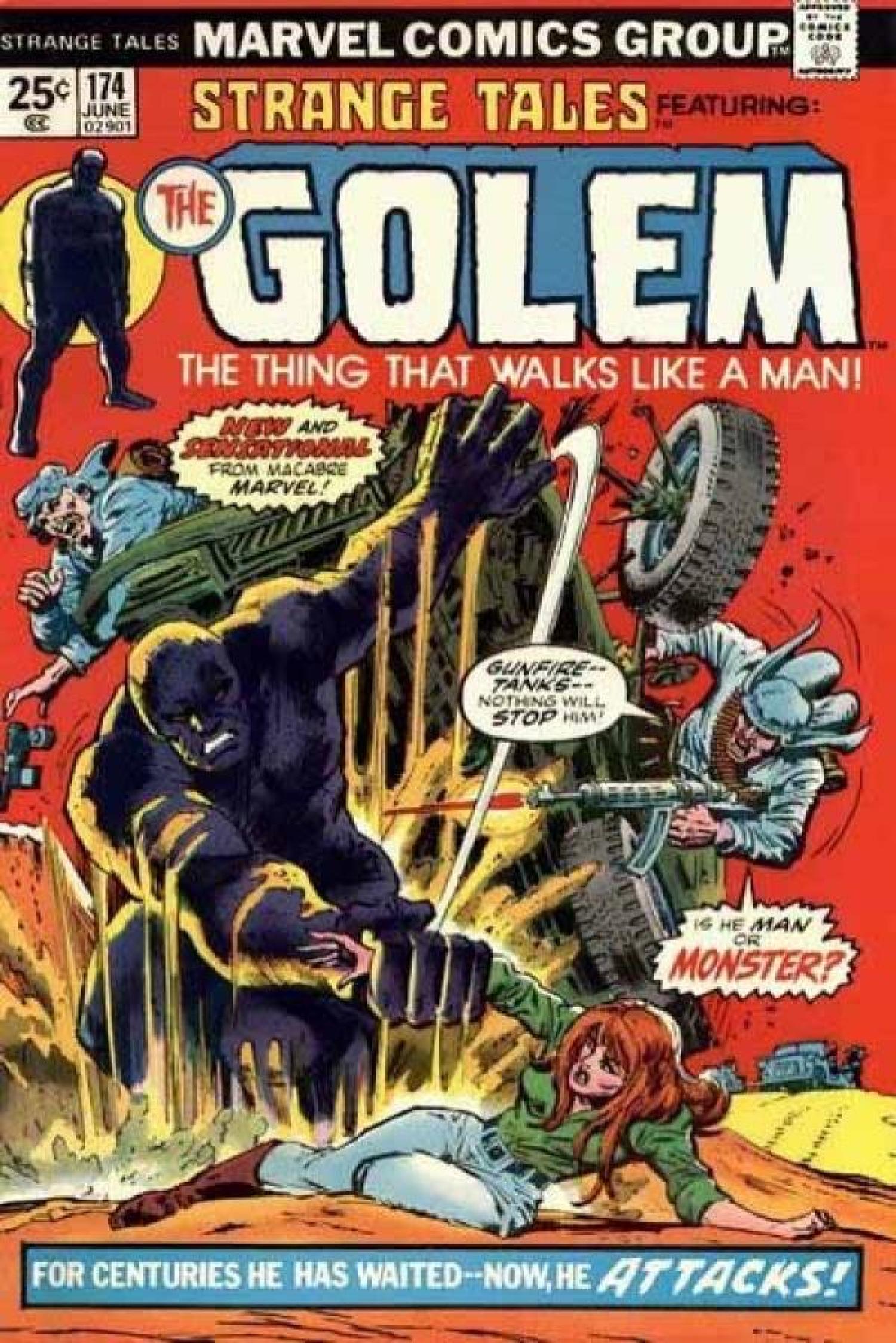Cover of a cartoon called Strange Tales featuring Golem