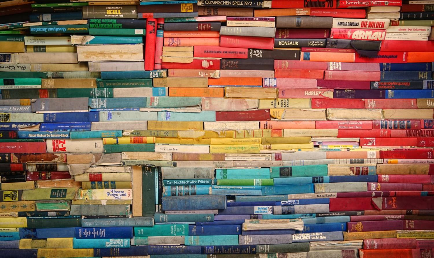 colorful books stacked vertically