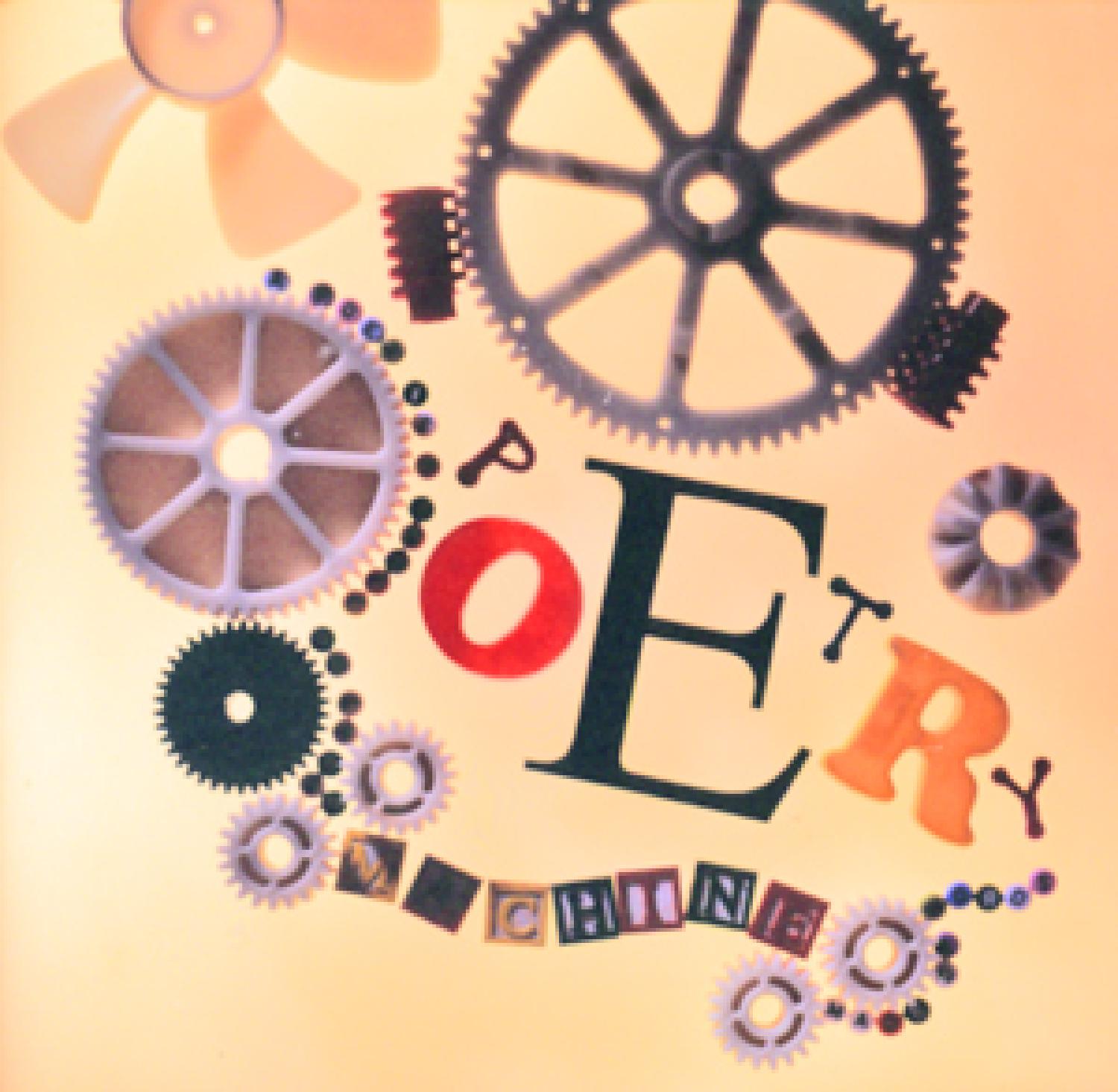 Cogs, wheels, and differently shaped letters spelling out Poetry