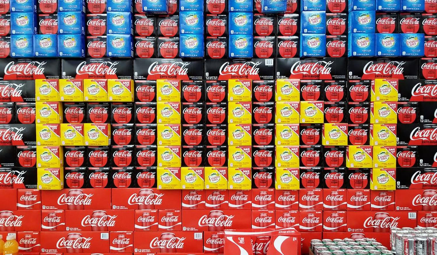 Soda display spelling out Fun
