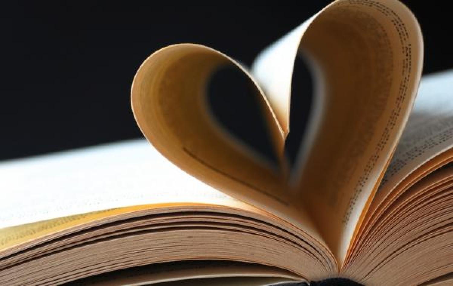 Book pages folded to look like a heart