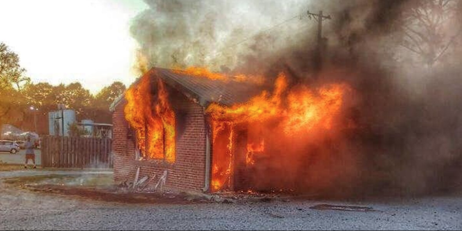 A building on fire