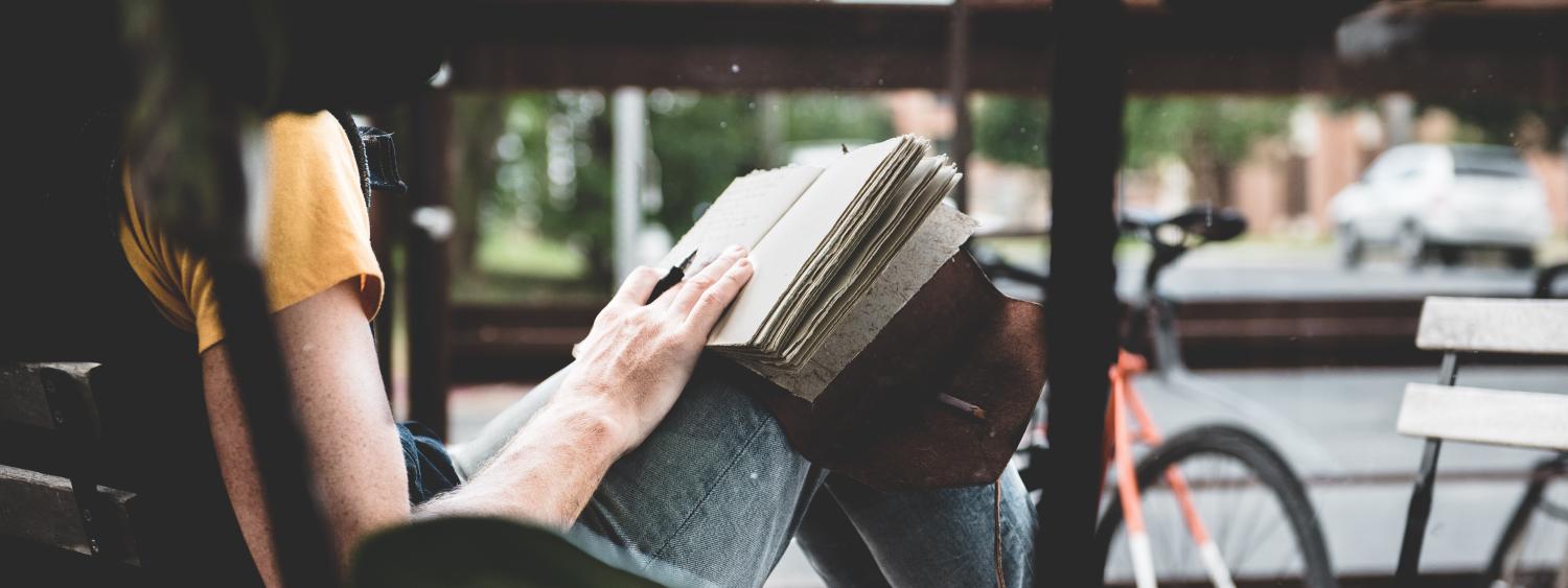 woman reading on a bench