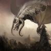 Drawing of a dragon perched on top of a mountain