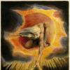 William Blake painting of a man in the sky with beams of light emerging from his hands