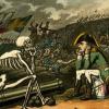 Cartoon of a man talking to a skeleton