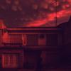 Red tinted sky and buildings