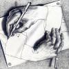 Famous drawing by Escher showing an artist drawing his own arm