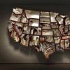 Book shelf in the shape of the United States