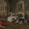 Painting of two men and a woman in a Victorian interior room