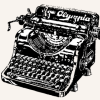 Black and white drawing of an old Olympia typewriter. 