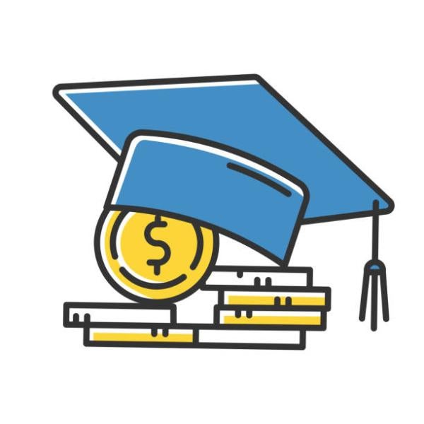 Illustration of a graduating cap on a pile of money