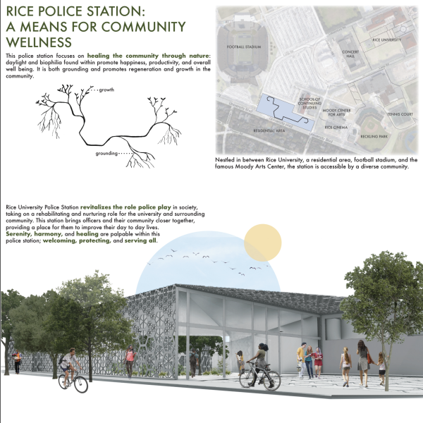 Plan and exterior of Rice Police Station.