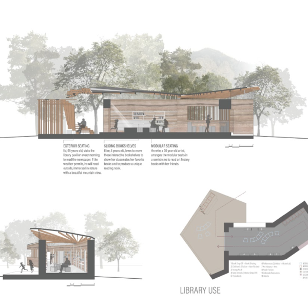 Crestone Library Pavilion section and plan design.