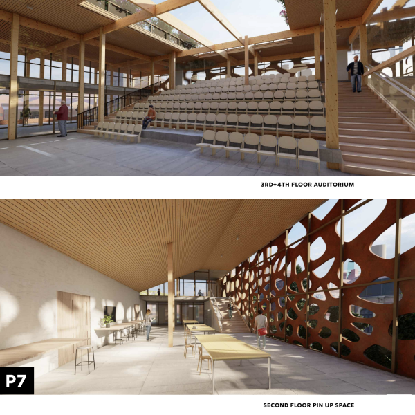 Student design concept of auditorium and pin-up space.