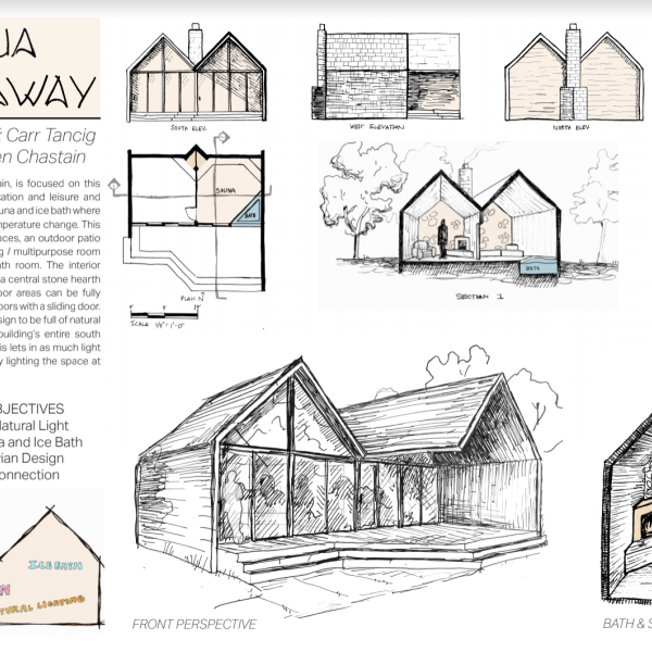 Student rendering of sauna getaway.