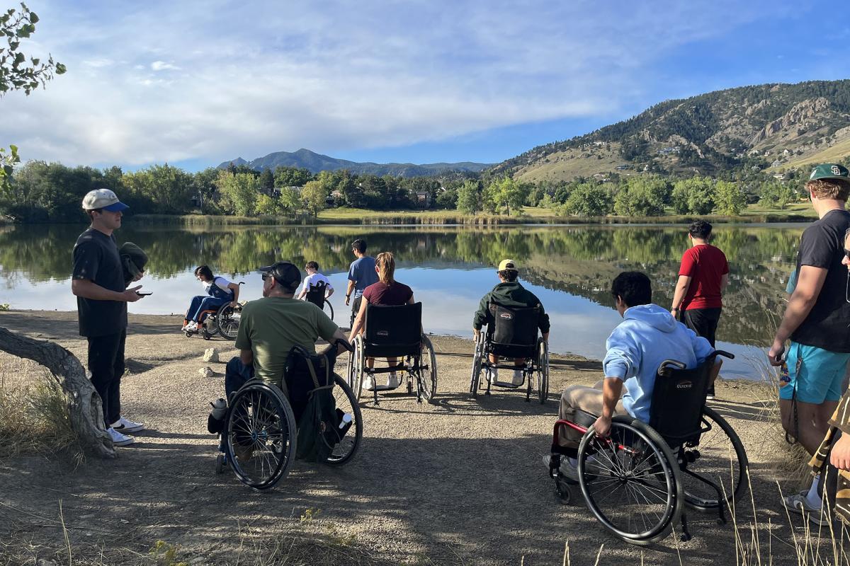 Students in wheelchairs at Wonderland Lake