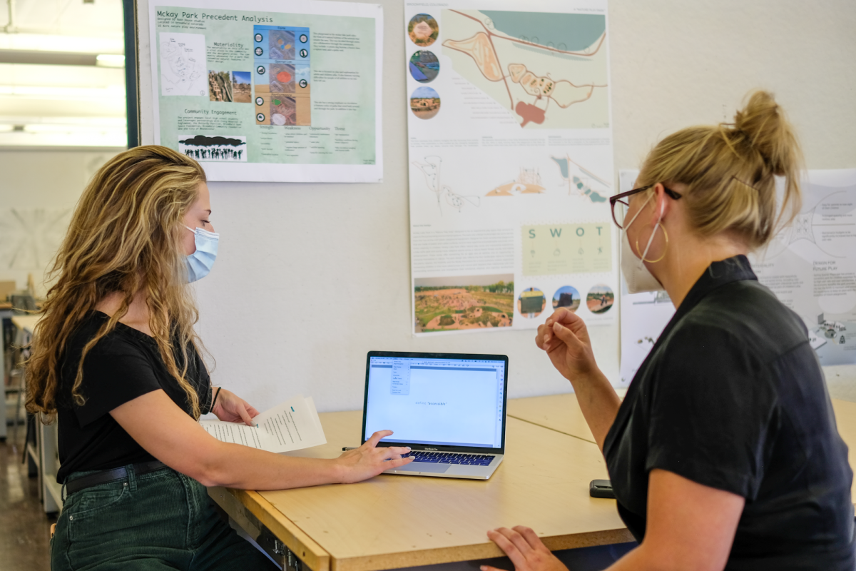ENVD Latin Honors student discussing project with faculty instructor