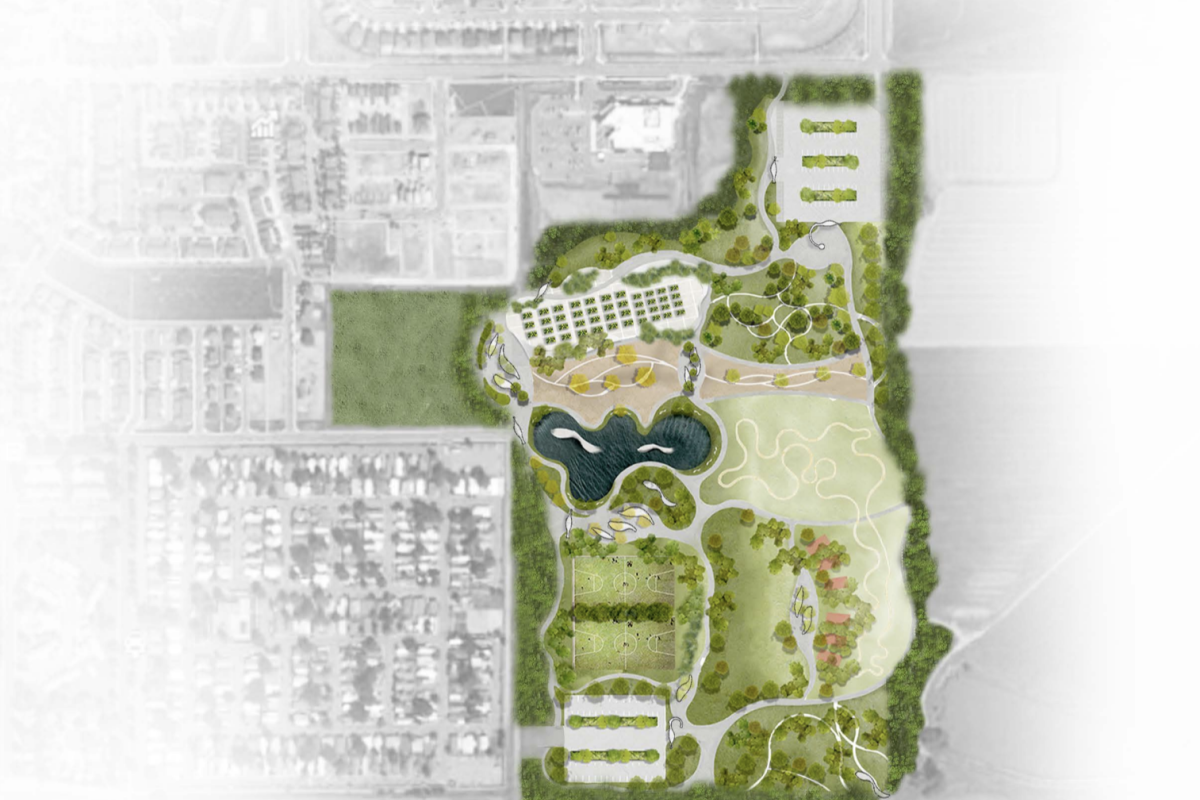 Student rendering on the master plan of Unity Community Park