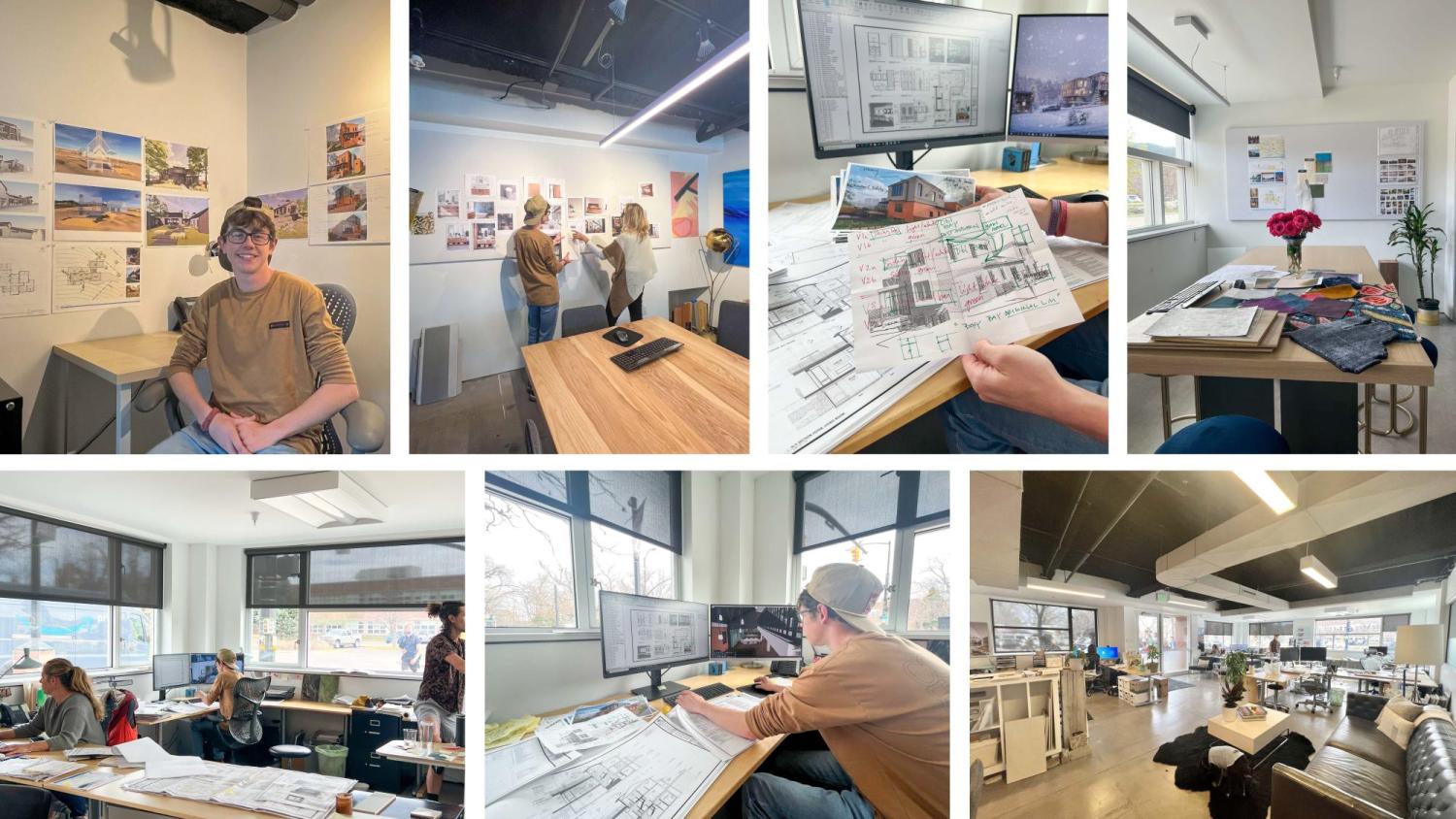 Photos of Velte in the Mosaic Architecture office.