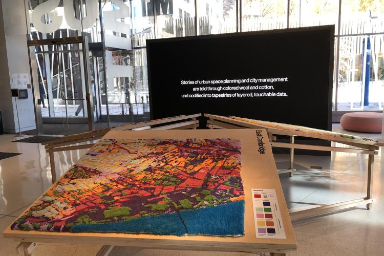 Tufted textile map at a museum