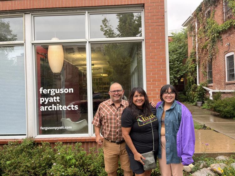Masani in front of the Ferguson Pyatt Architects office