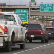 In this Feb. 20, 2015 file photo, traffic comes to a standstill along Interstate 25, in downtown Denver.