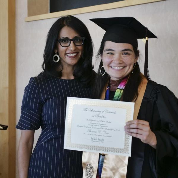 Bonnie Cox receiving her Graduate Certificate in Comparative Ethnic Studies with Dr. Seema Sohi (Associate Graduate Chair)