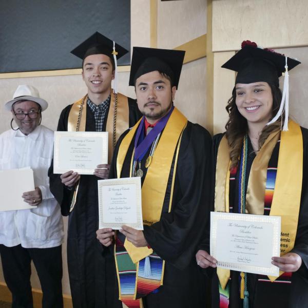 Ethnic Studies Minors (left to right) Dr. Aldama, Eric Larson, Jonathan Delgado, Alma Hinojosa